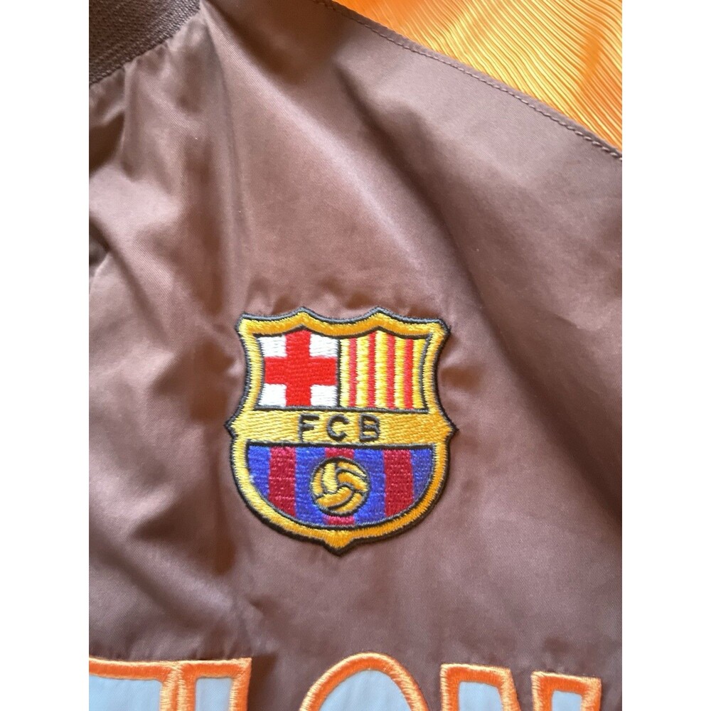 Vintage FC Barcelona Official Satin Bomber Jacket Brown Orange Size M